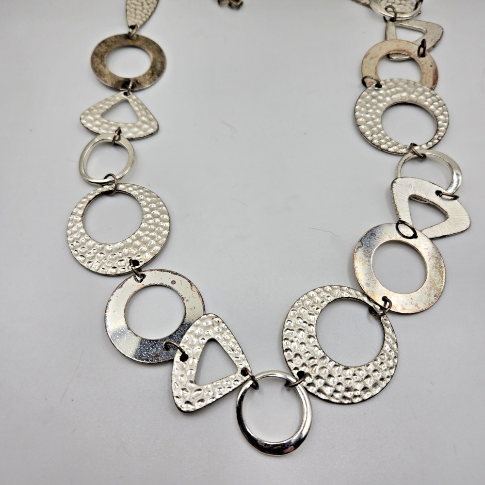 VTG Chicos Silvertone Statement Necklace Smooth and Textured Geometric Shapes